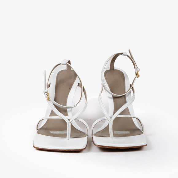 Bottega Veneta White Leather Stretch Strap Sandals - Picture 3 of 9